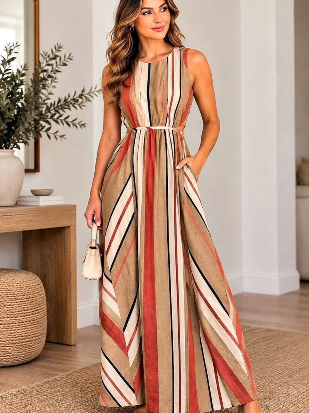 +Banana Republic Striped Linen Blend Maxi Dress Size 6